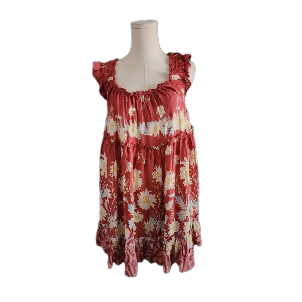 Free People Bali Wild Daisy Babydoll Dress Renaissance Red Combo Size Large $88 - Picture 3 of 5